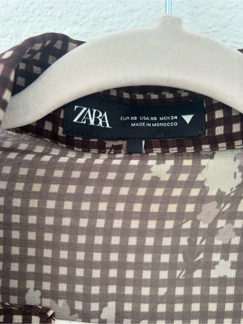 Zara Brown Gingham & Floral Long Sleeve Deep V-Neck Mini Dress - Picture 9 of 11